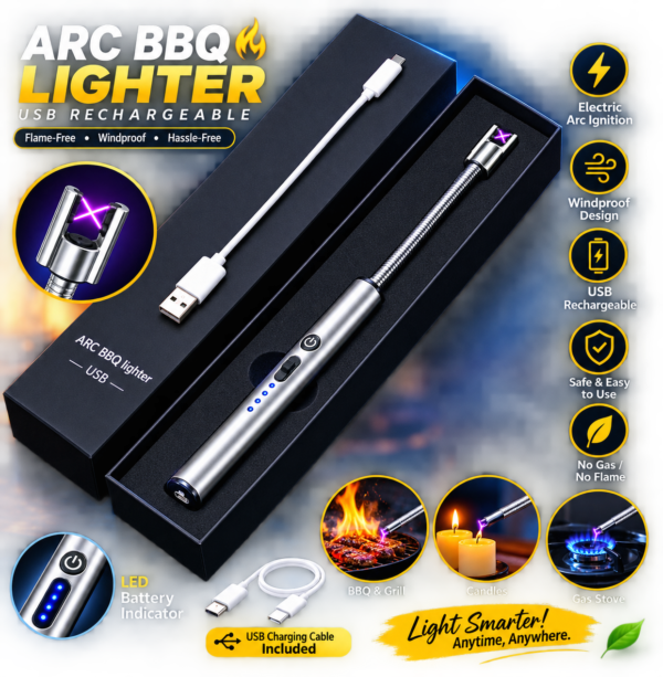 USB Rechargeable Windproof Arc BBQ Lighter